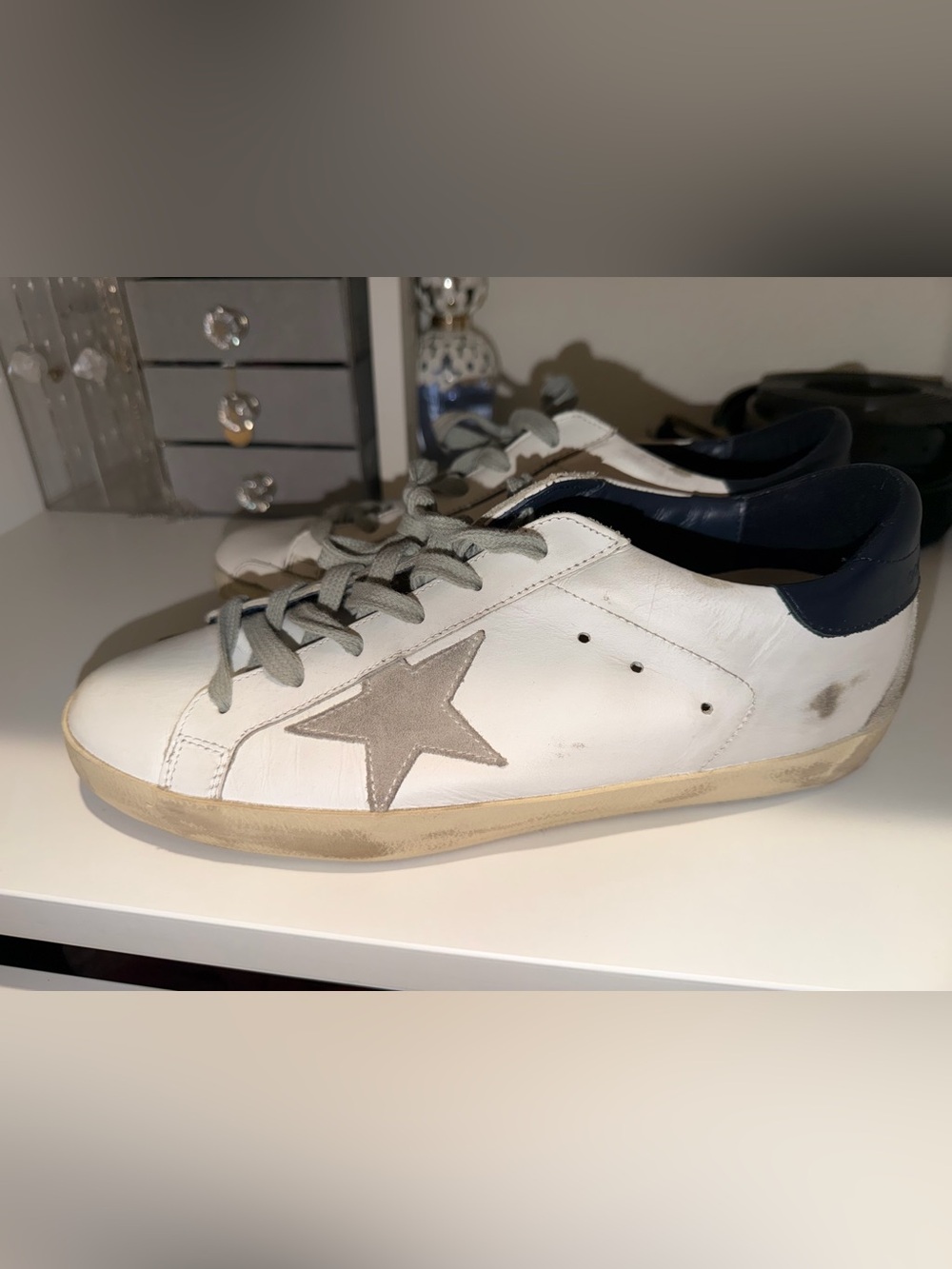 Golden Goose White Leather Low-Top Sneakers with Gray Star EU39/US8.5